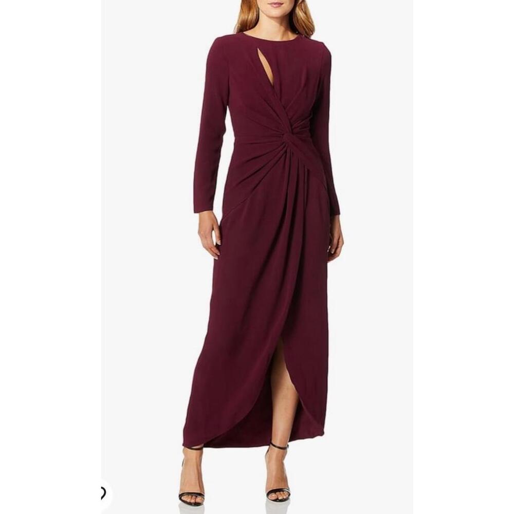 👹NWT Dress the Population Naomi Cutout Twist Knot Draped Formal Evening burgundy